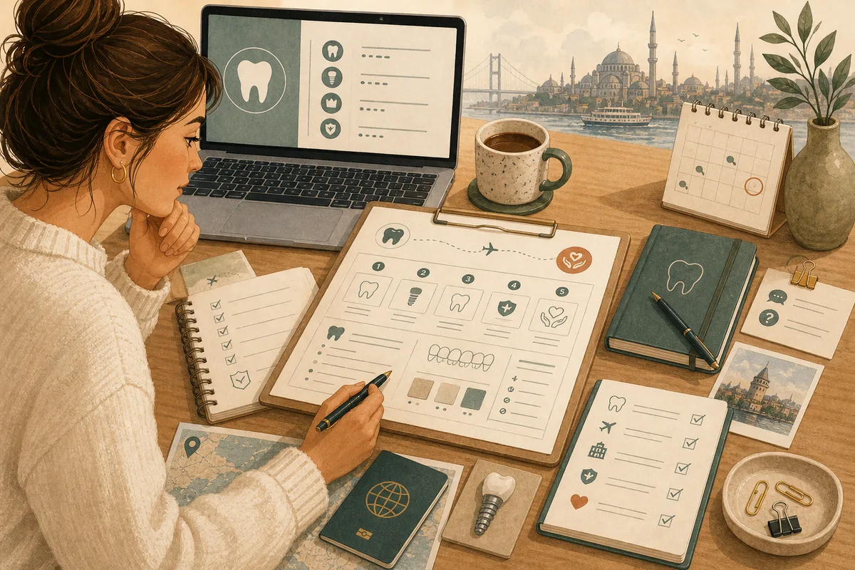 Illustration of reviewing a dental treatment plan for Turkey.